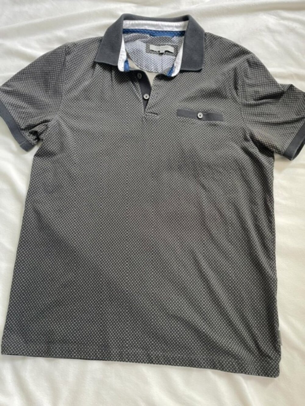 Ted Baker London Men's 100% Cotton Geometric Casual Polo Shirt, Gray, Size 4